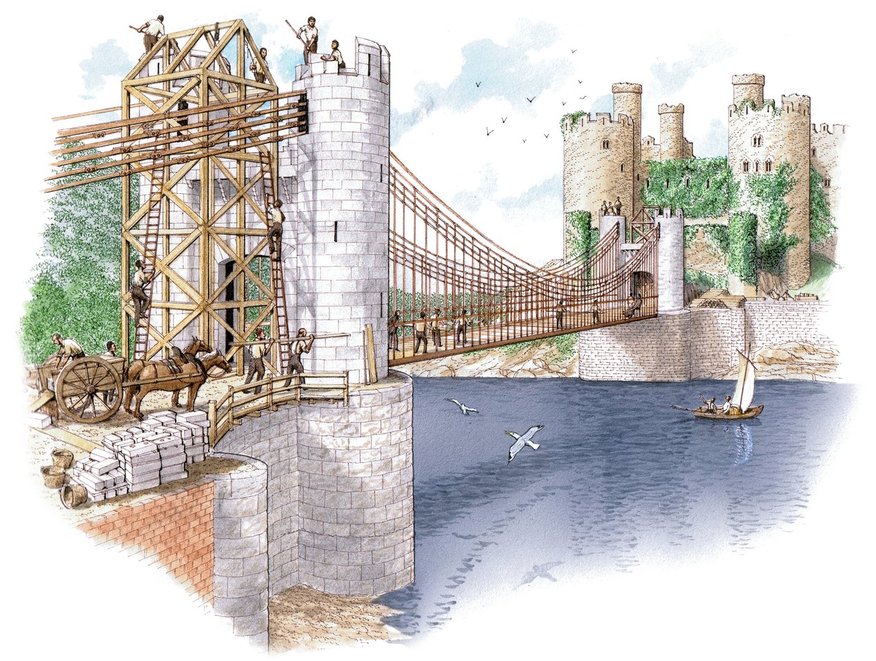 Der Bau der Conwy-Brücke, County Borough of Conwy von Stephen Conlin