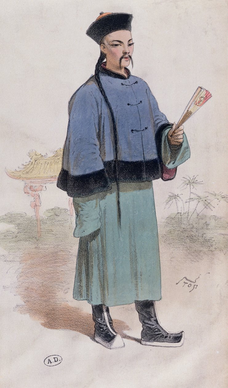 Mandarin in einem pelzbesetzten Mantel mit Fächer, ca. 1860 von Stop