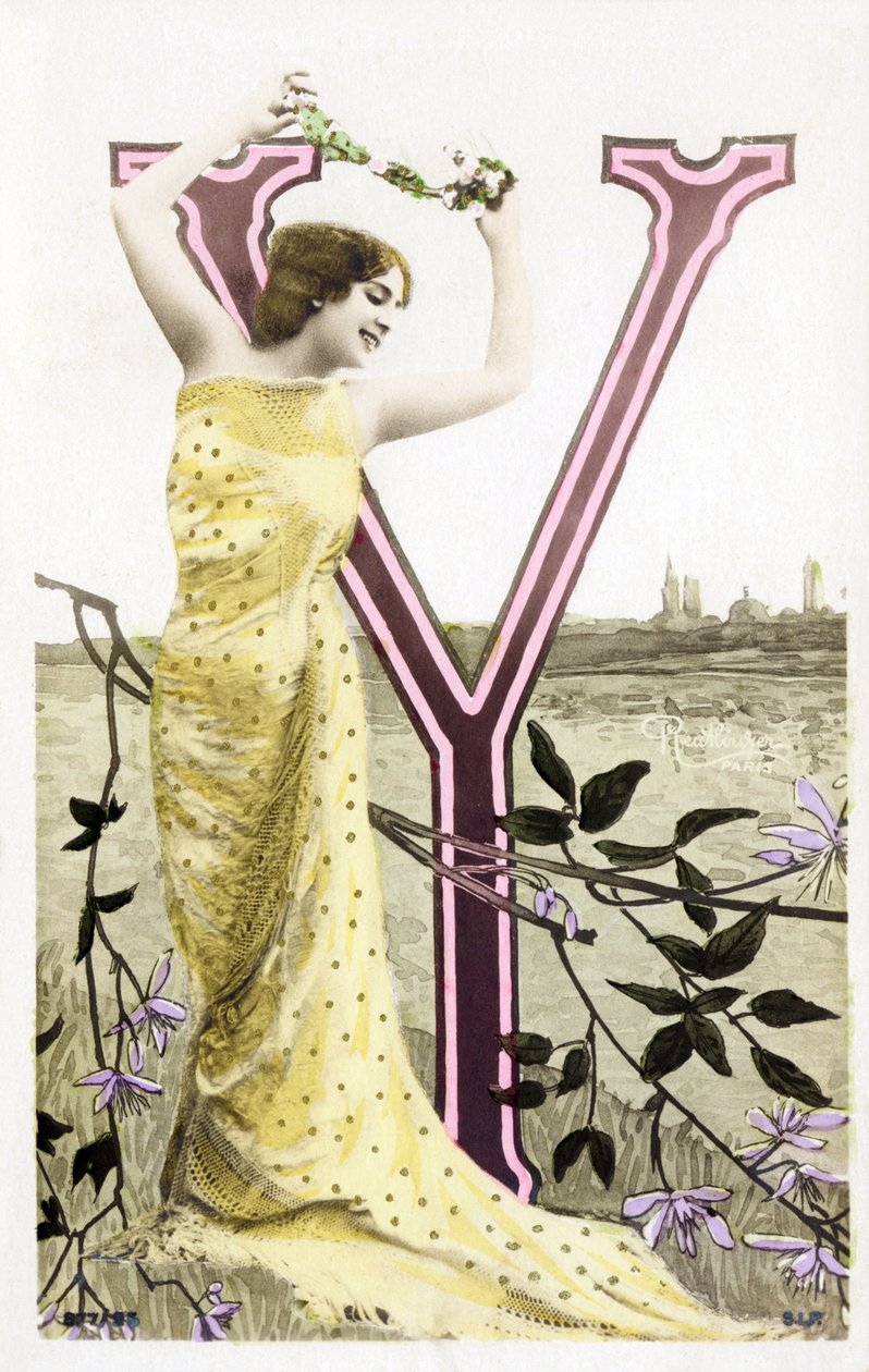 Y: Bianca Toledo, Künstlerin, Sängerin und Sevillanische Tänzerin aus der Belle Epoque - Casino de Paris, Folies Bergere - Alphabet auf Postkarte von Studio Reutlinger