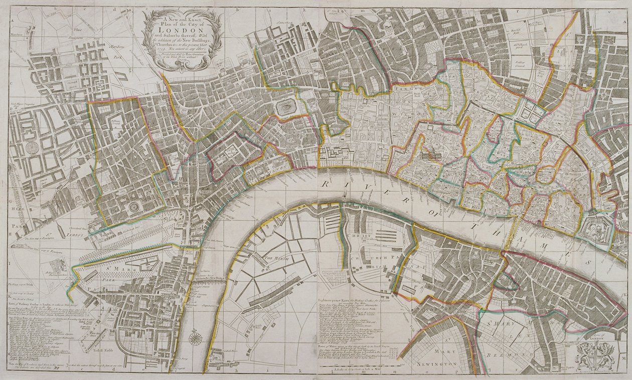 Karte von Westminster, der City of London, Southwark und Umgebung, 1739 von Sutton Nicholls