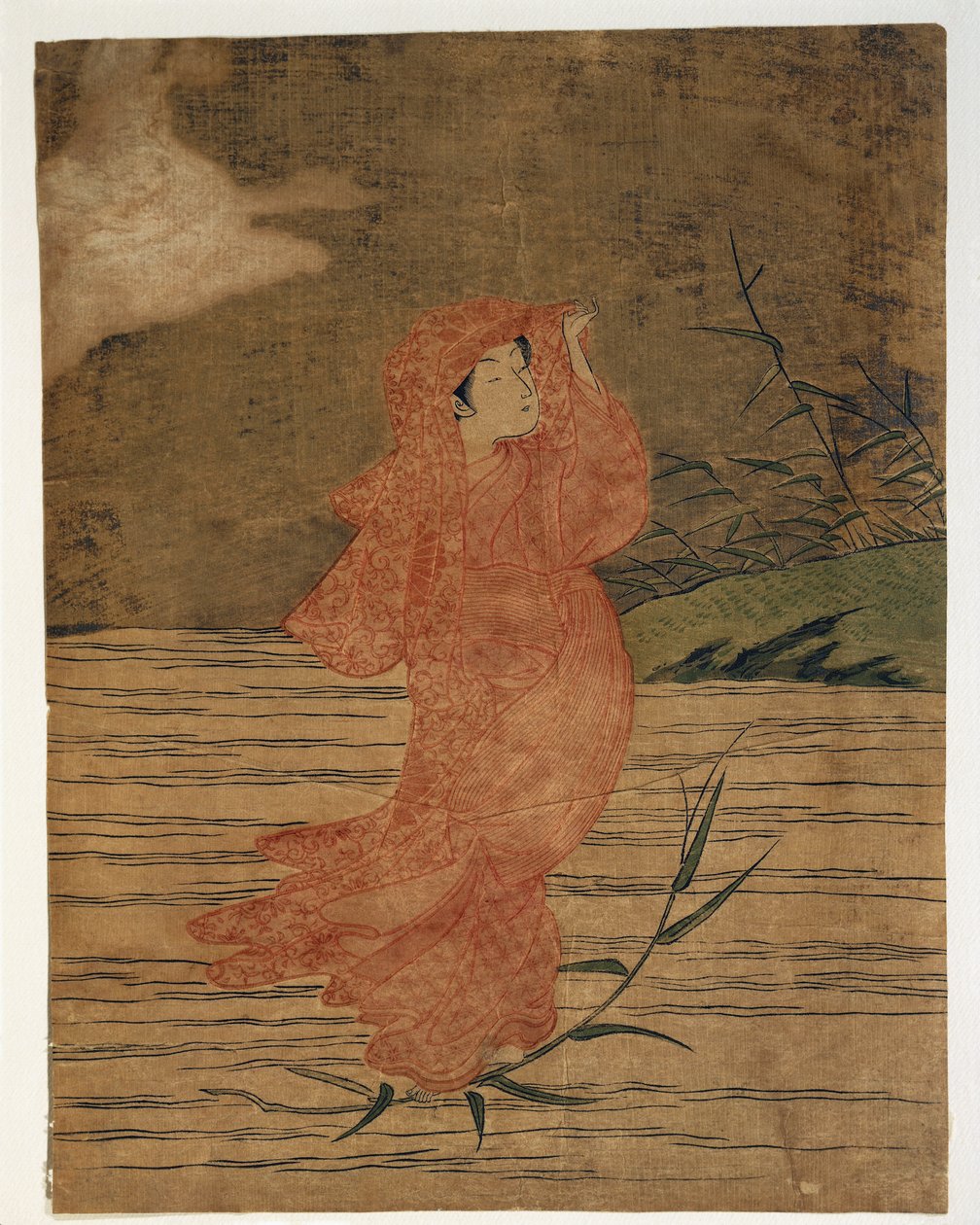 Nahaufnahme des Gemäldes einer Frau von Suzuki Harunobu