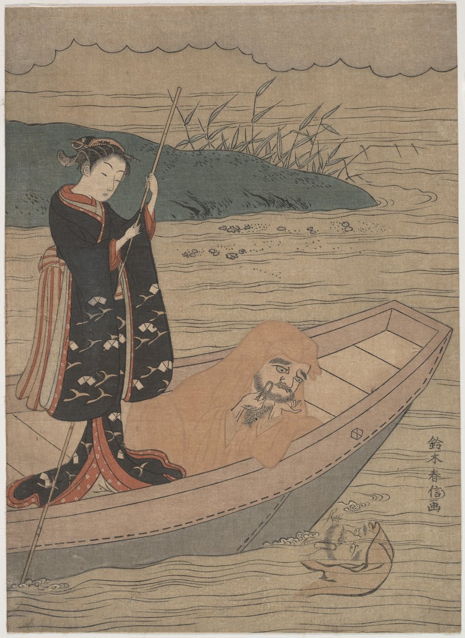 Daruma in einem Boot mit einem Begleiter von Suzuki Harunobu