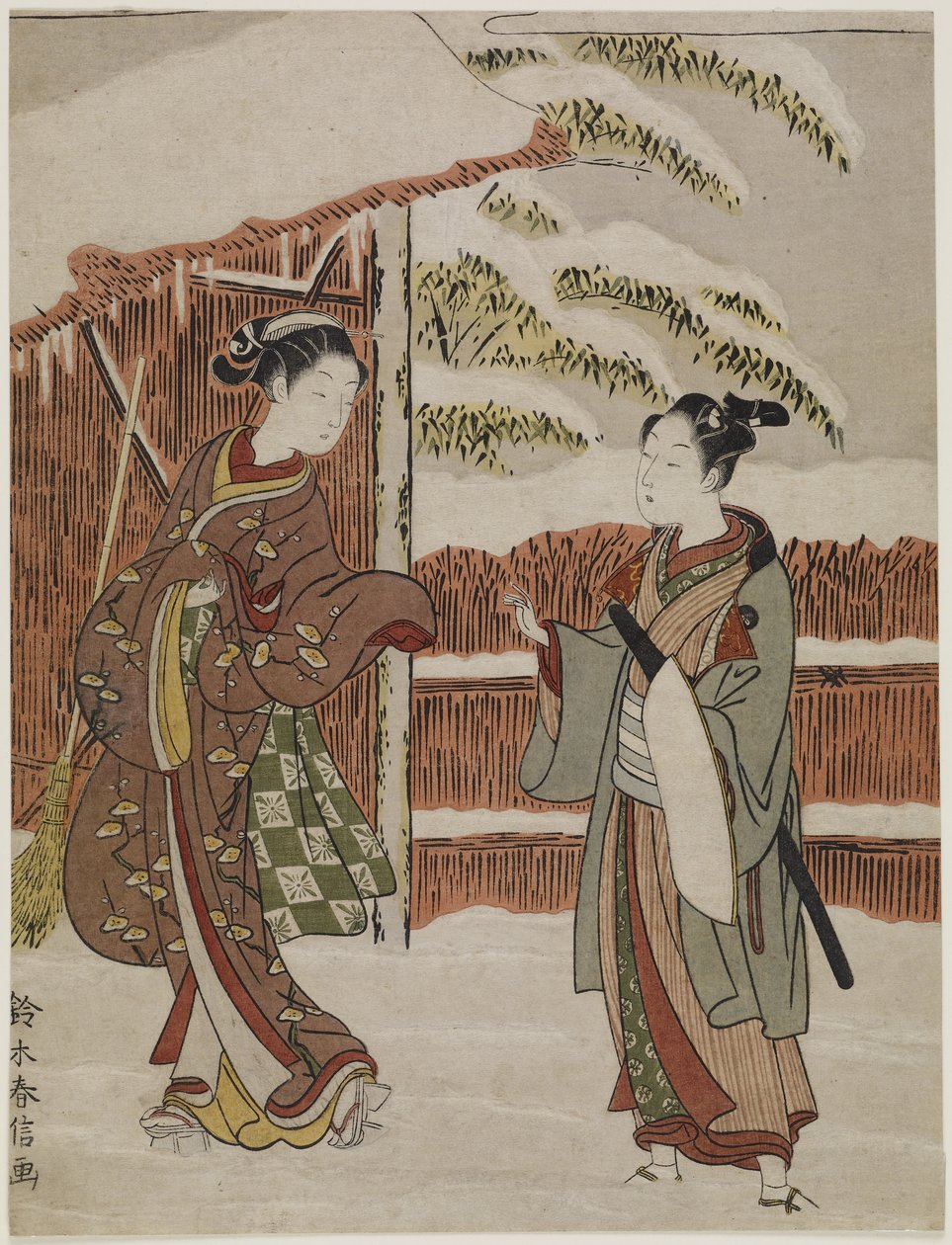 Mitate einer Szene aus dem Kabuki-Stück Frauen-Version von Ptted Trees, ca. 1768 von Suzuki Harunobu