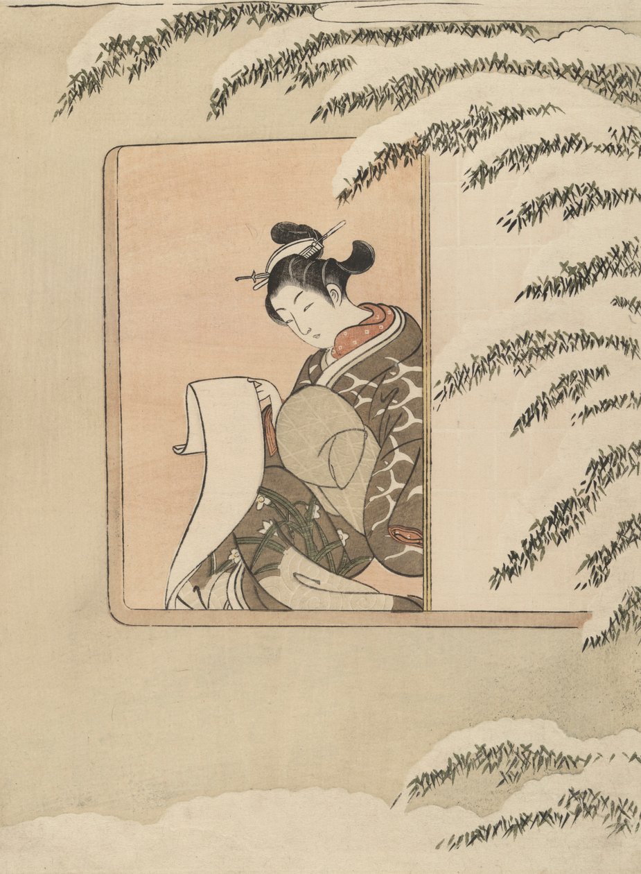 Parodie auf Sun Kang, auch bekannt als Schnee am Fenster von Suzuki Harunobu