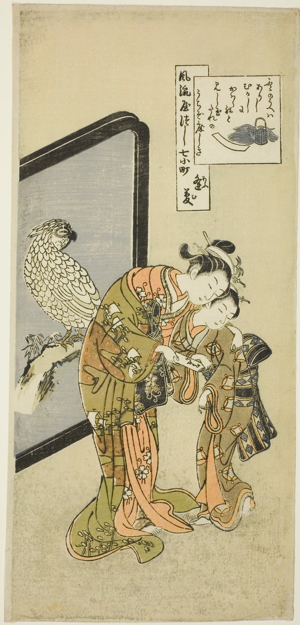 Papagei Komachi (Omu Komachi), aus der Serie Die sieben modischen Aspekte von Komachi (Furyu yatsushi nana Komachi) von Suzuki Harunobu