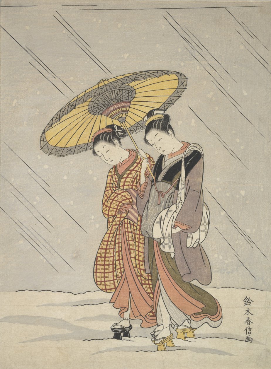 Zwei Frauen im Sturm, 1764-72 von Suzuki Harunobu