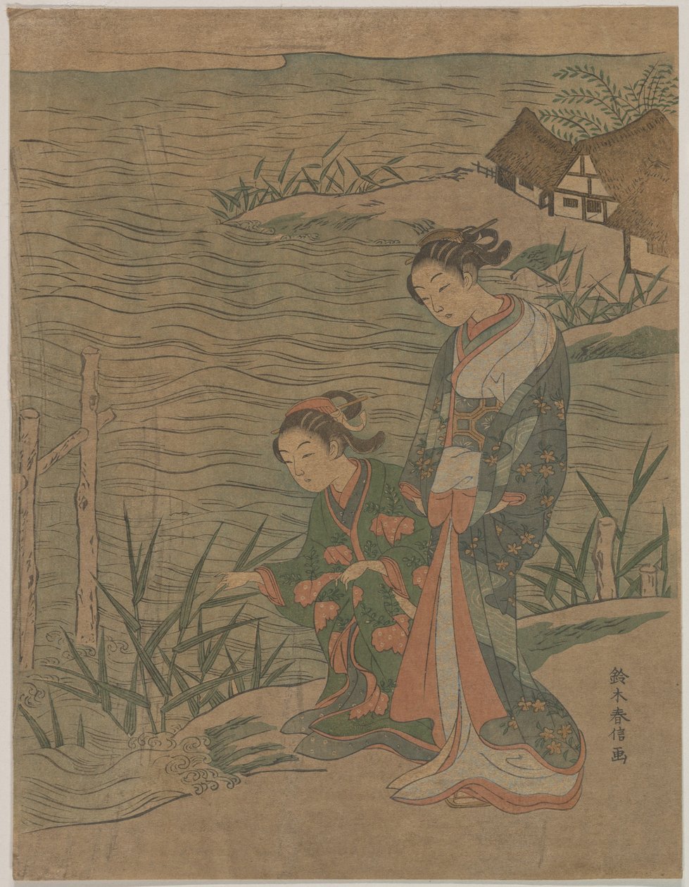 Zwei junge Damen am Ufer von Suzuki Harunobu