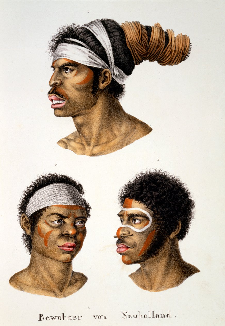 Eingeborene von New Holland (Australien), aus Ethnologische Studie verschiedener Rassentypen von verschiedenen Kontinenten, von C.I. Brodtmann, 1824 von Swiss School