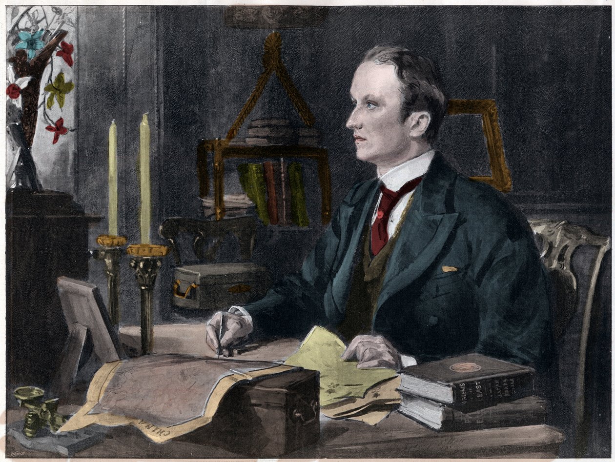 Porträt von George Curzon, 1. Marquess Curzon of Kedleston (1859-1925), Vizekönig von Indien, 1898 von Sydney Prior after Hall