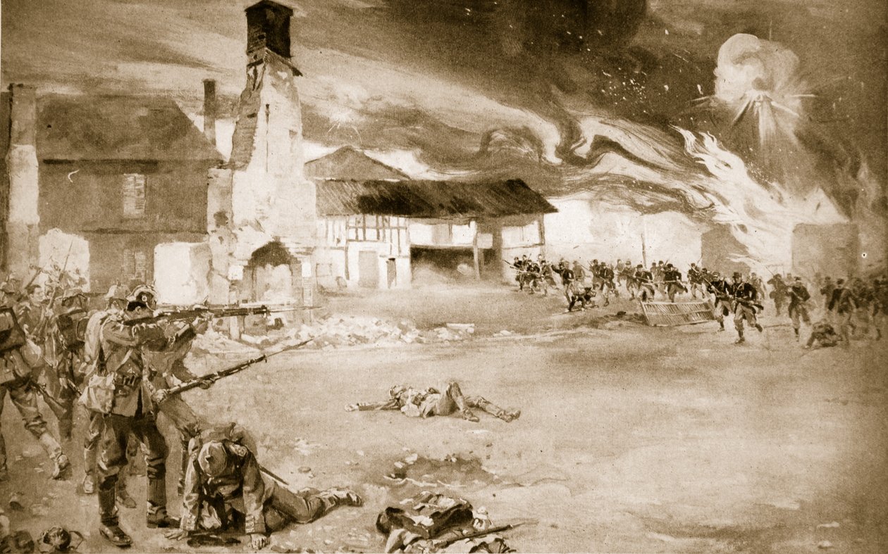 Franzosen besiegen die deutsche Kaiserliche Garde in einem Dorf, das viermal den Besitzer wechselte, 1914-19 von Sydney Adamson