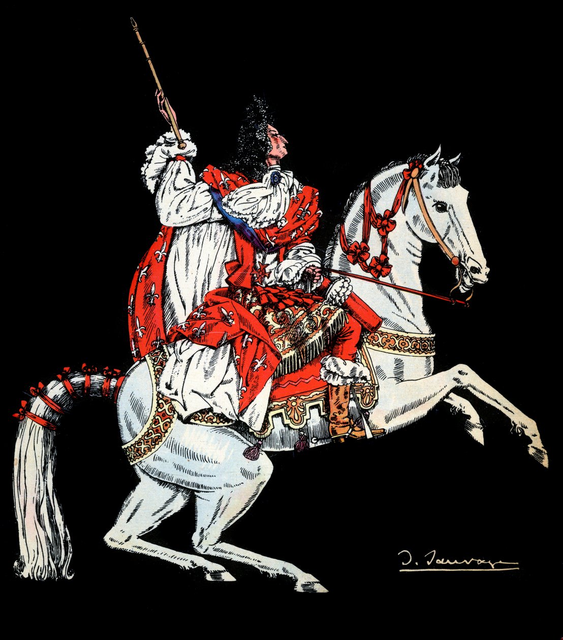 Reiterporträt von Ludwig XIV (1638-1715) König von Frankreich - Illustration von Sylvain Sauvage (1888-1948) für das Buch „Louis XIV“ von Frantz Funck-Brentano (1862-1947) von 1938 von Sylvain Sauvage
