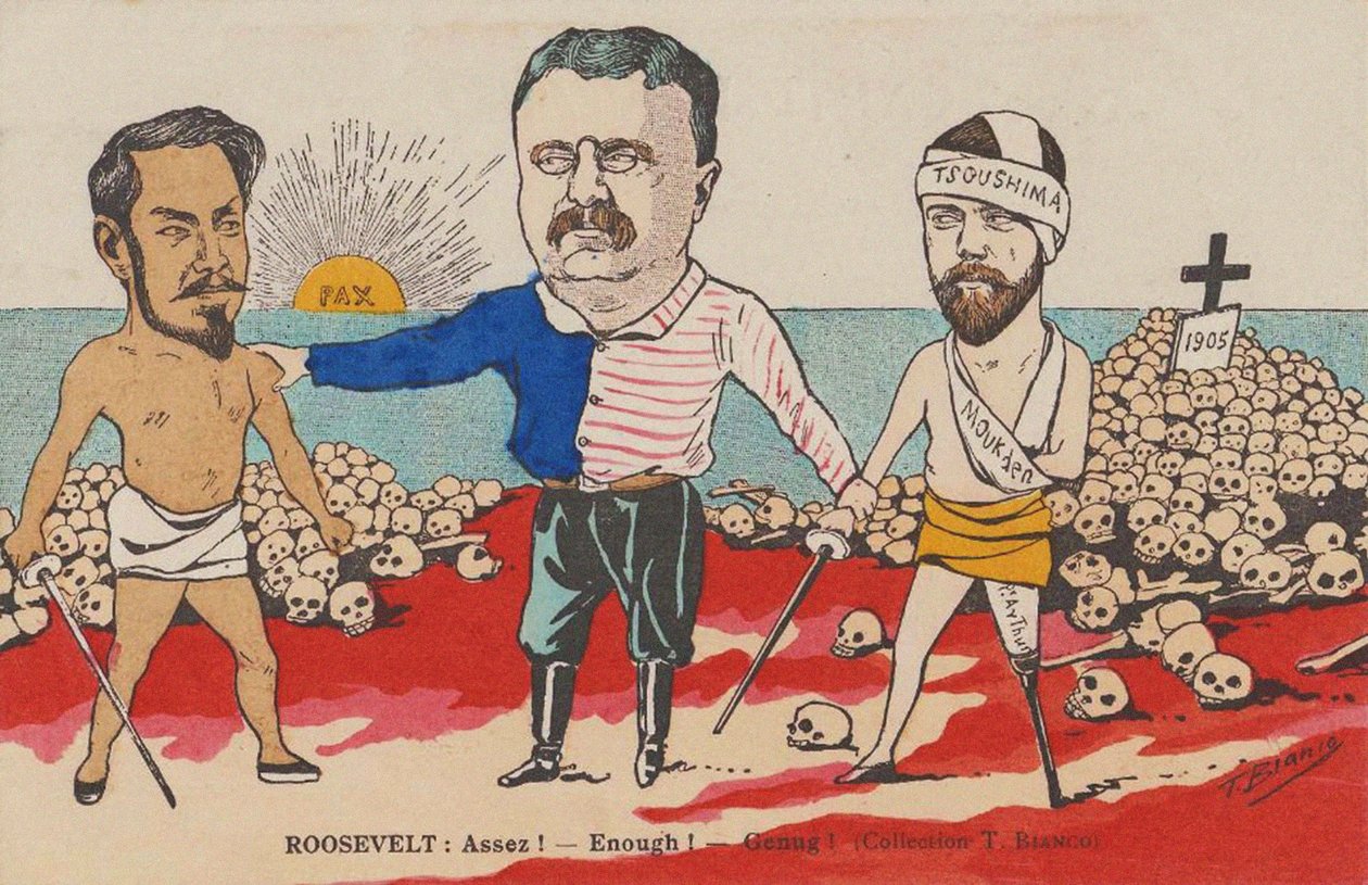 Roosevelt: Assez! - Enough! - Genug! Eine Karikatur zum Vertrag von Portsmouth von T. Bianco
