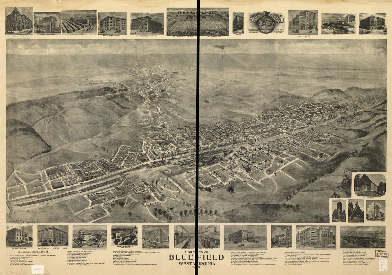 Luftaufnahme von Bluefield, West Virginia 1911 von T. M. Fowler