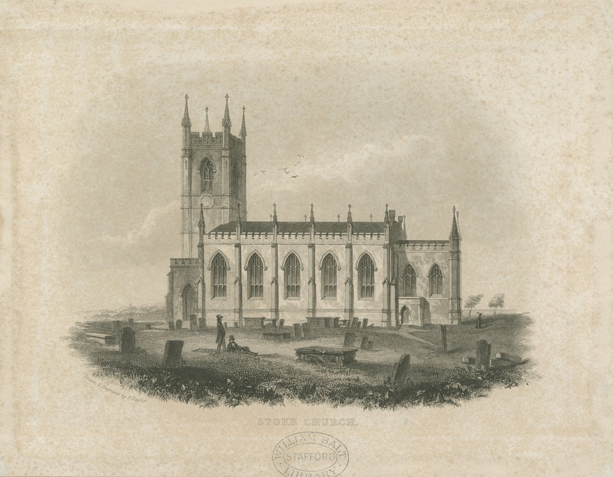 Stoke-upon-Trent Kirche [Neu]: Stahlstich (vignettierte), undatiert [?Mitte 19. Jh.] von T Taylor