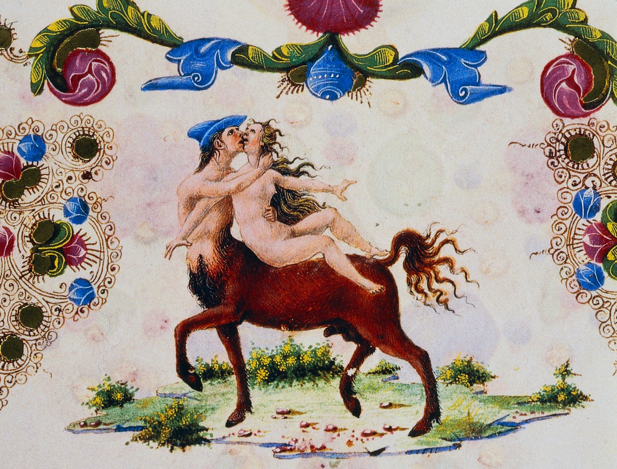 Zentaur und weibliche Figur, Band II f 287, v, Bibel von Borso d