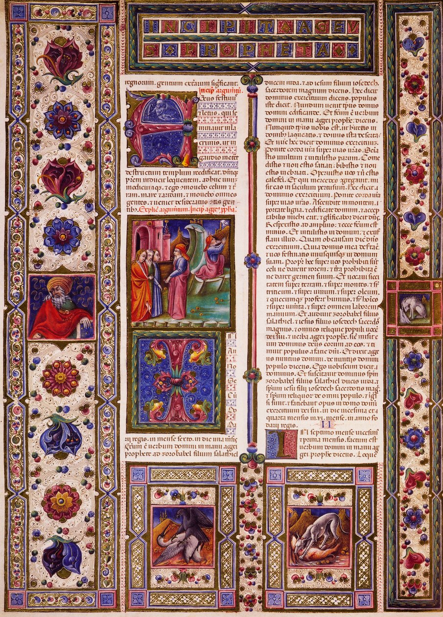 Incipit aus dem Buch Nahum, aus Band II der Bibel von Borso d