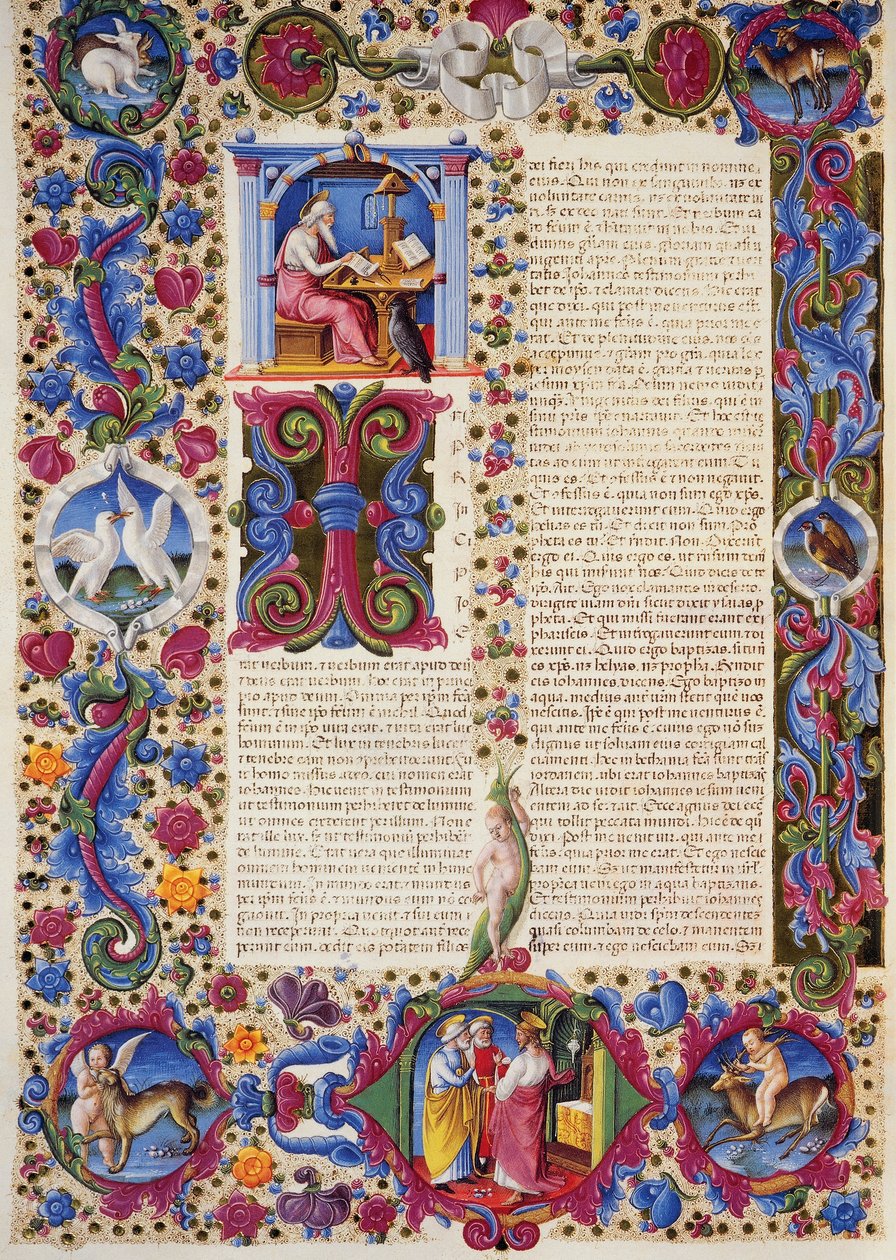 Incipit aus dem Evangelium nach Johannes, aus Band II der Bibel von Borso d