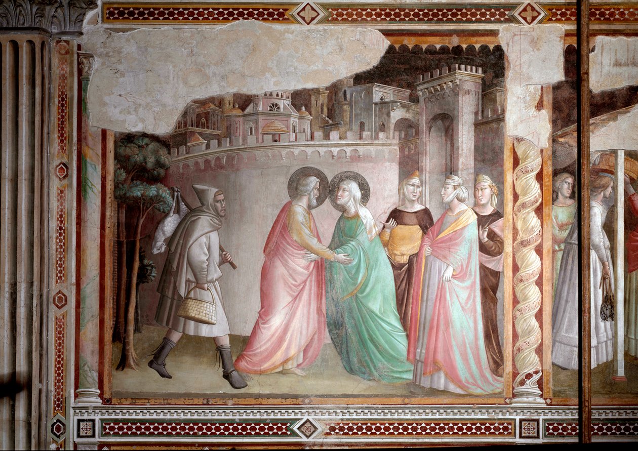 Das Leben der Jungfrau: Begegnung von Joachim und Anna am Goldenen Tor (Fresko, ca. 1327) von Taddeo Gaddi