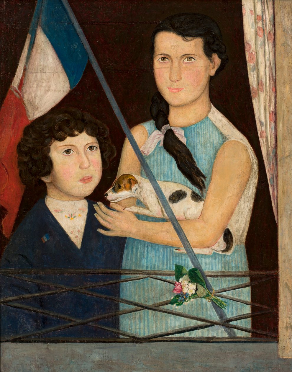 Zwei Kinder mit französischer Flagge von Tadeusz Makowski
