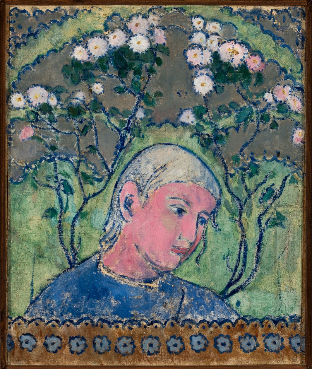 Kopf eines Mädchens in Blumen von Tadeusz Makowski