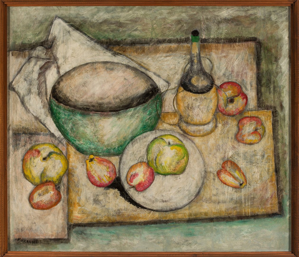 Stillleben mit grüner Schüssel und Früchten von Tadeusz Makowski