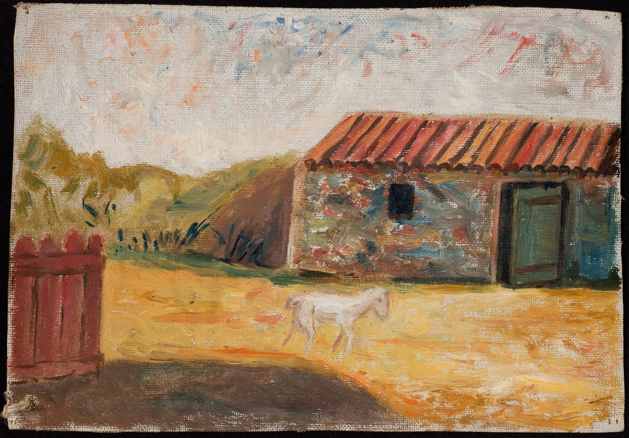 Bauernhof mit weißem Fohlen von Tadeusz Makowski