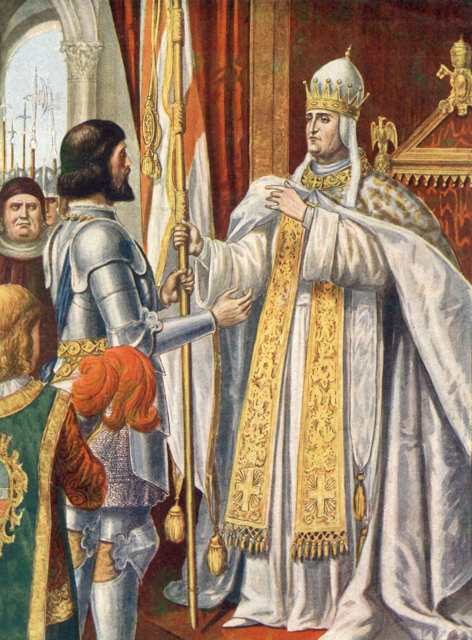 Alberico da Barbiano erhält eine Fahne von Papst Urban VI mit der Aufschrift 