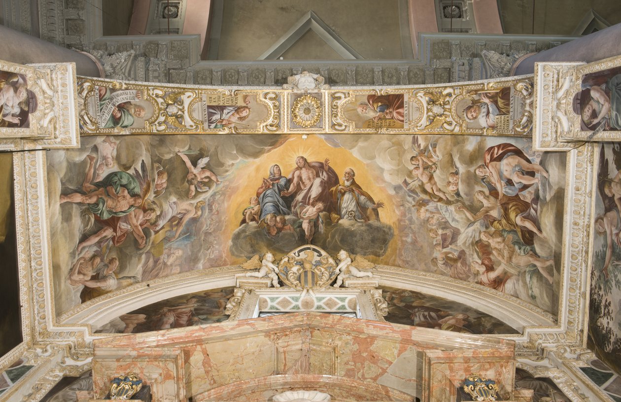 Christus in Herrlichkeit mit dem heiligen Gaudentius und im Bogen Zacharias, Moses und König David von Tanzio da Varallo