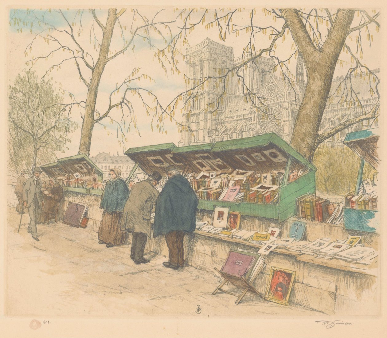 Bücherstände am Quai de Montebello, die Notre-Dame im Hintergrund von Tavík František Šimon (signed by artist)