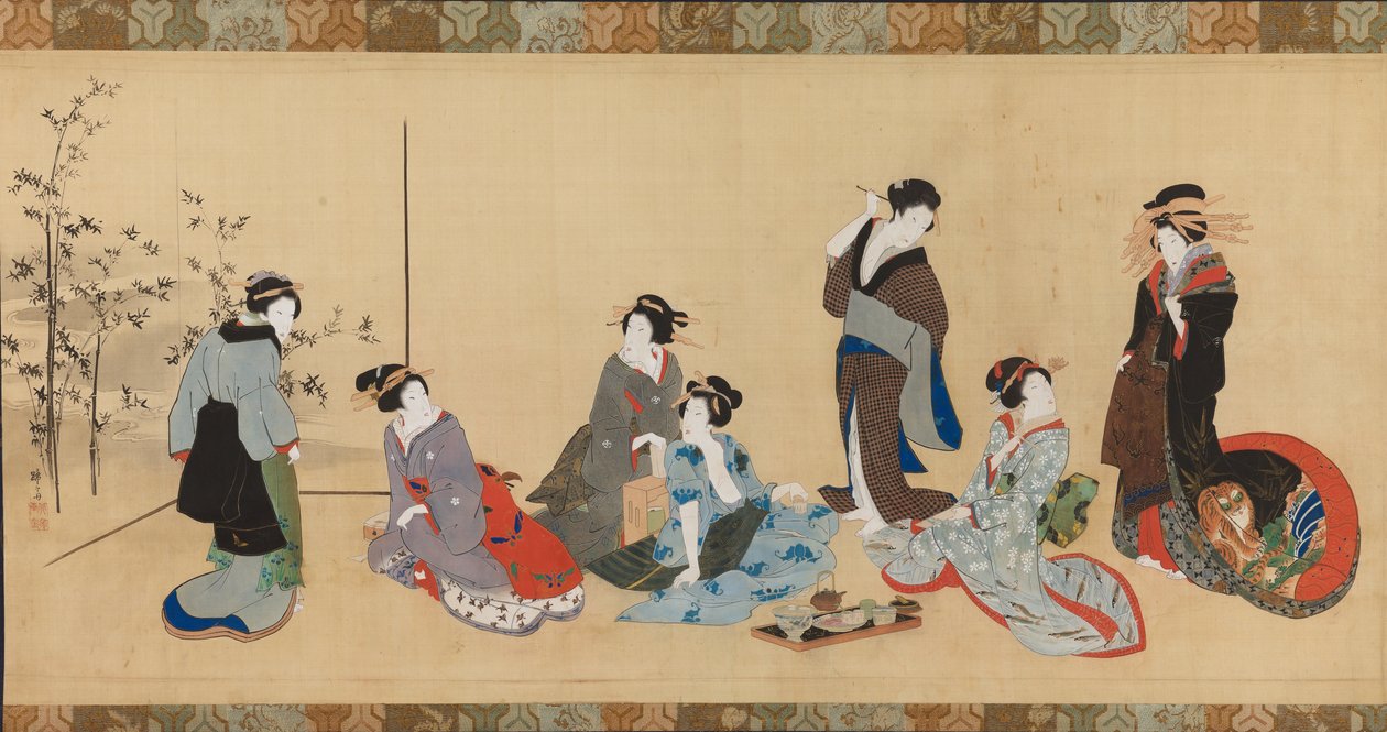 Weibliche Parodie der Sieben Philosophen des Bambuswaldes (Detail) von Teisai Hokuba
