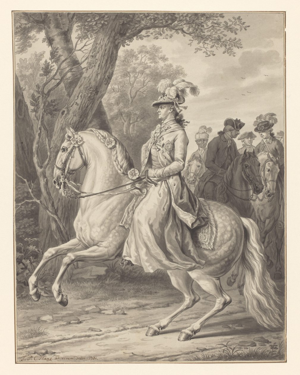 Wilhelmina von Preußen, Prinzessin von Oranien-Nassau, zu Pferd von Tethart Philip Christian Haag (signed by artist)