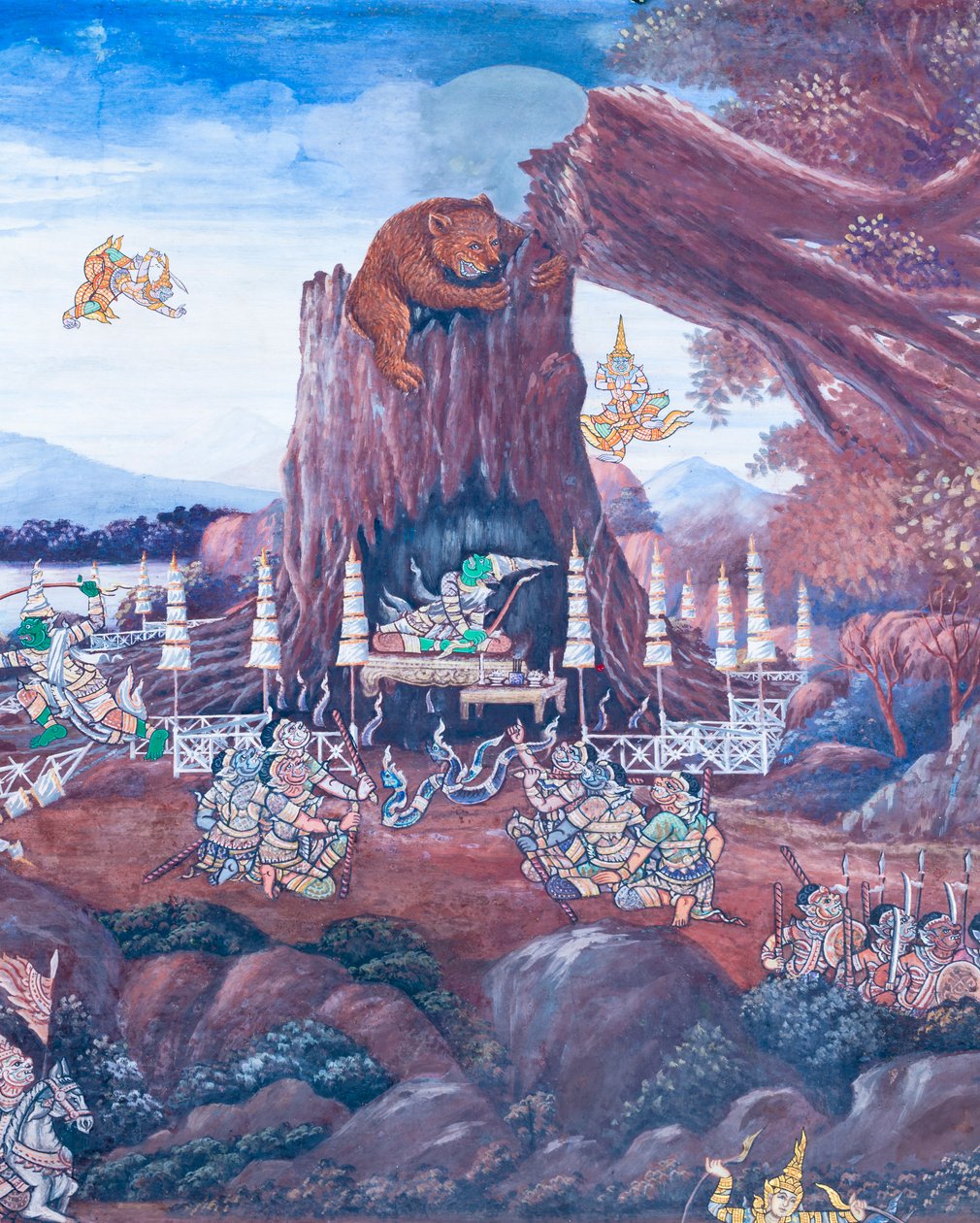 Wandgemälde mit Szenen aus dem Ramayana im Wat Phra Kaeo, dem Königspalast, Bangkok, Thailand von Thai School
