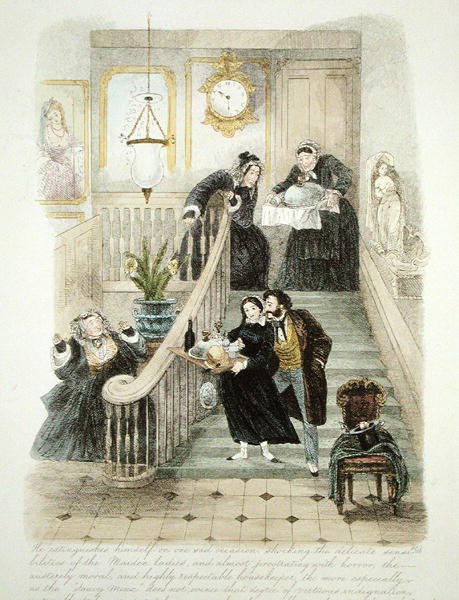 Illustration aus Visitation of a London Exquisite to his Maiden Aunts in the Country, veröffentlicht 1859 (siehe auch 193200, 203630-31) von Theo Theo