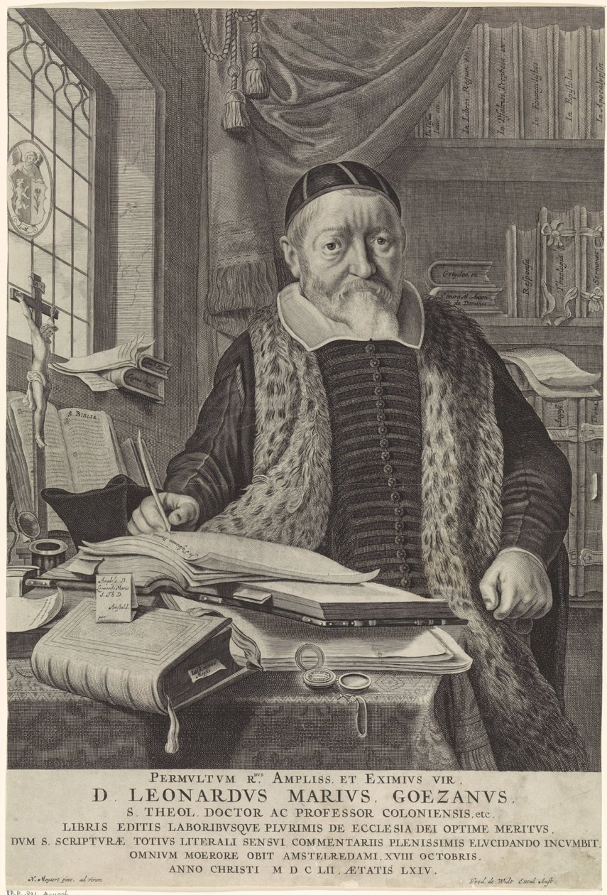 Porträt von Leonard Marius van der Goes in einem Studierzimmer von Theodor Matham