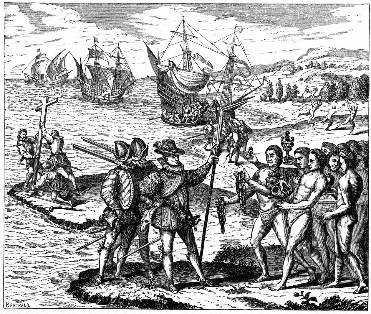 Christoph Kolumbus (1451-1506) genuesischer Entdecker, entdeckt Amerika - 12. Mai 1492. Aus einer Gravur von Theodore de Bry 1590. von Theodor de Bry
