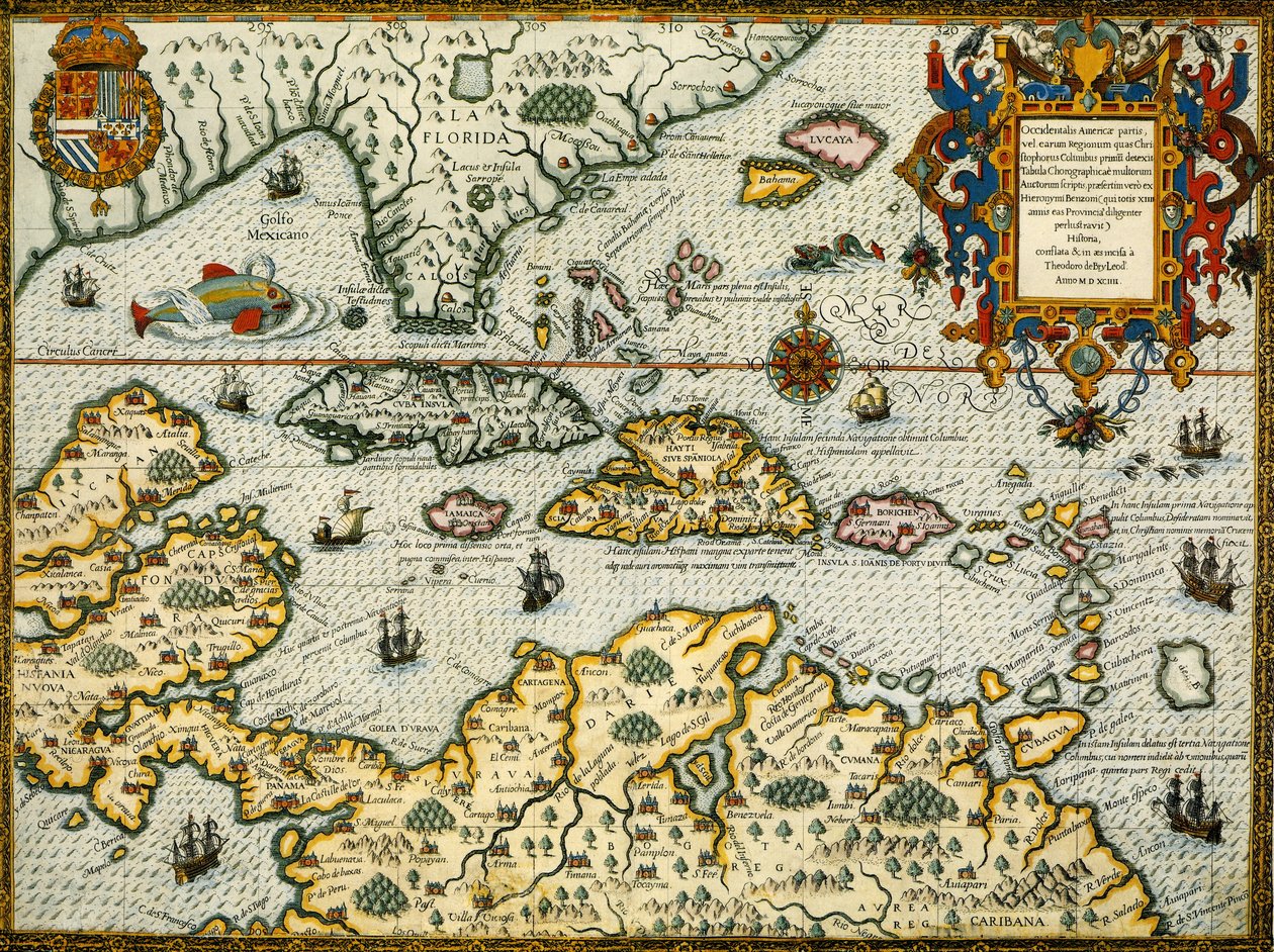 DeBry Karte der Karibik & Florida 1594 von Theodor de Bry