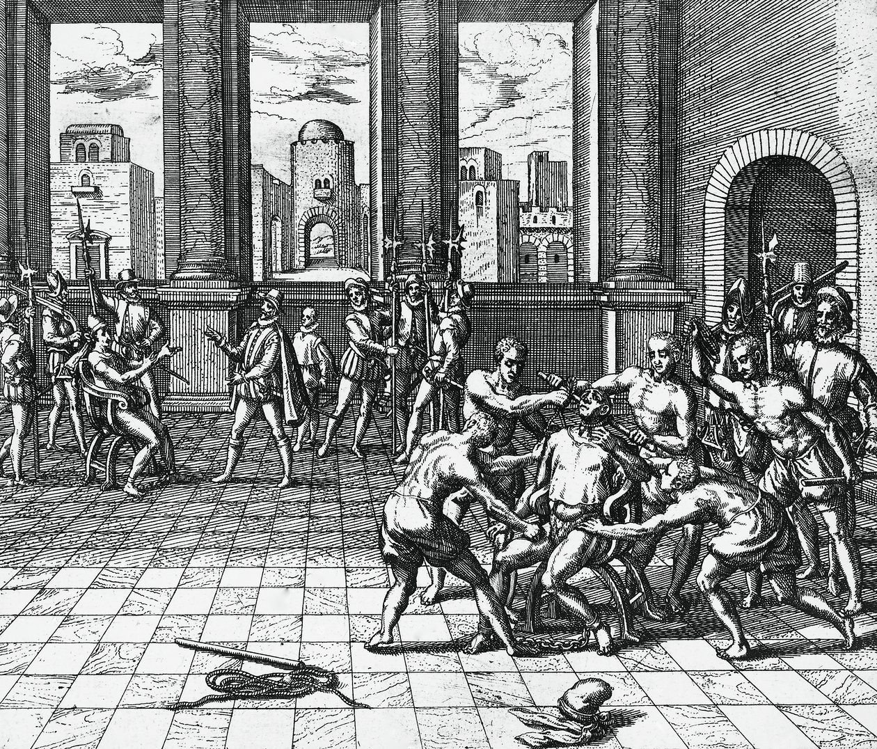 Inka-Kaiser Atahualpa wird von Pizarros Truppen erdrosselt, 26. Juli von Theodor de Bry
