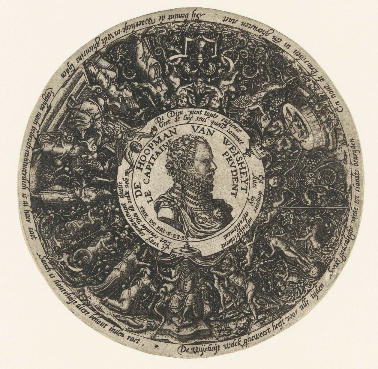 Medaillon mit der Büste des Kapitäns der Weisheit, Theodor de Bry, ca. 1577 - ca. 1578 von Theodor de Bry