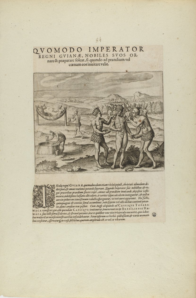 Quomodo Imperator Regni Guianae, Nobiles Suos Ornare... (aus dem Buch, Americae, Teile sieben und acht) von Theodor de Bry