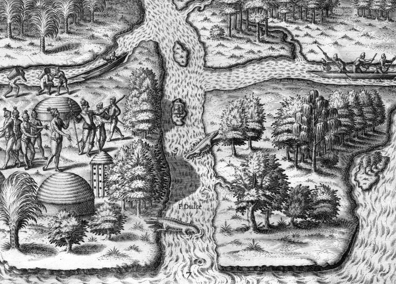 Die französische Expedition in Charlesfort, Parris Island von Theodor de Bry