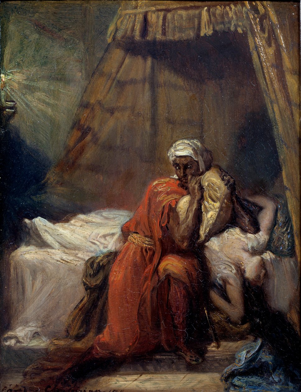 Desdemonas Tod. Illustration von „Othello, der Mohr von Venedig“ (Tragödie von William Shakespeare) von Théodore Chassériau