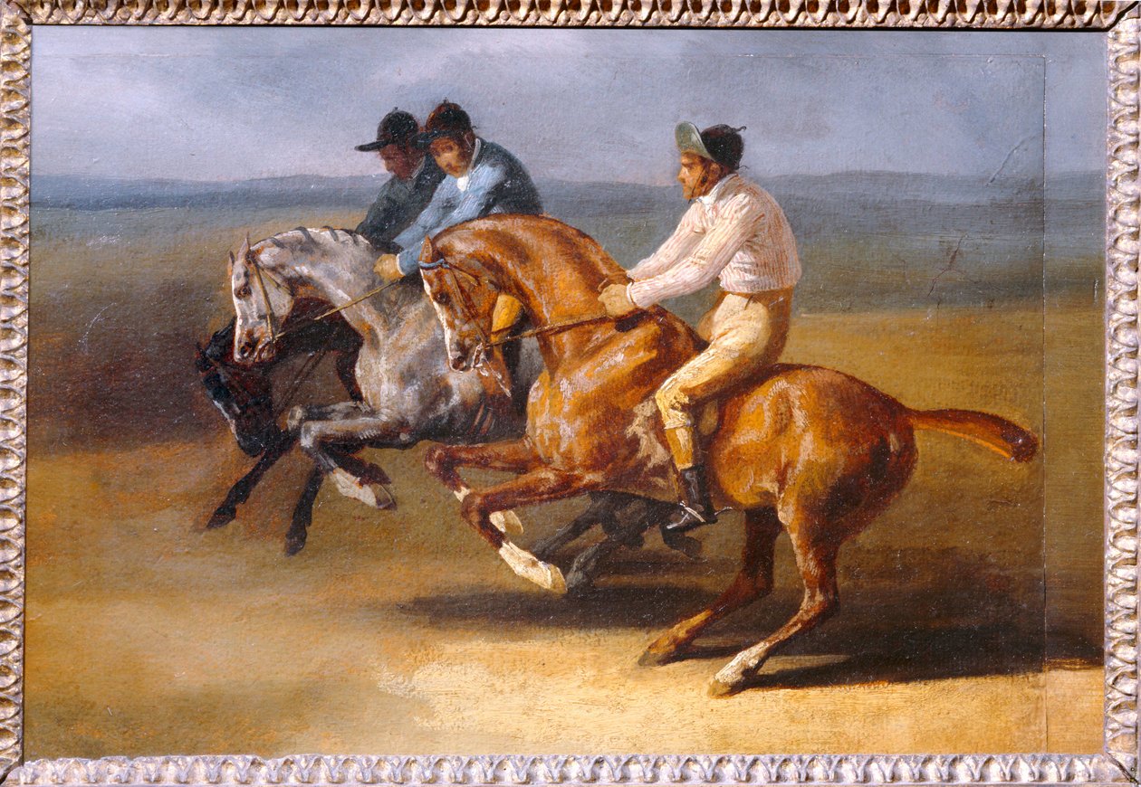 Course de chevaux montés, allant à gauche, au moment du départ von Theodore Gericault