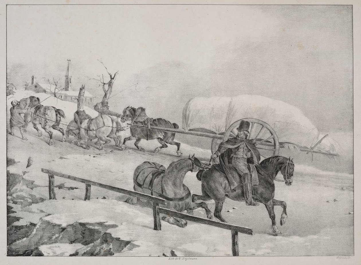 Vier verschiedene Motive: Wagen klettert einen Hügel hinauf von Theodore Gericault