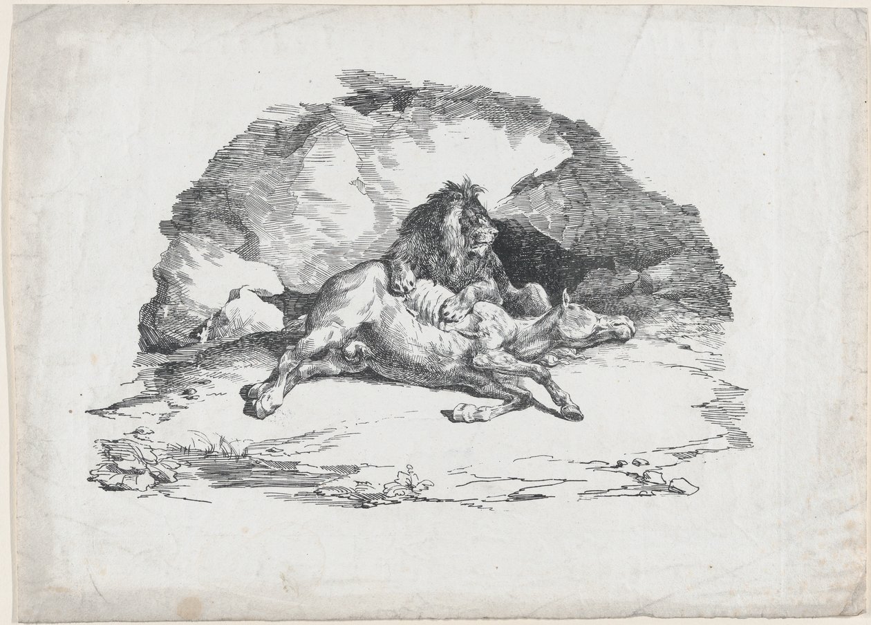 Löwe, der ein Pferd verschlingt von Theodore Gericault
