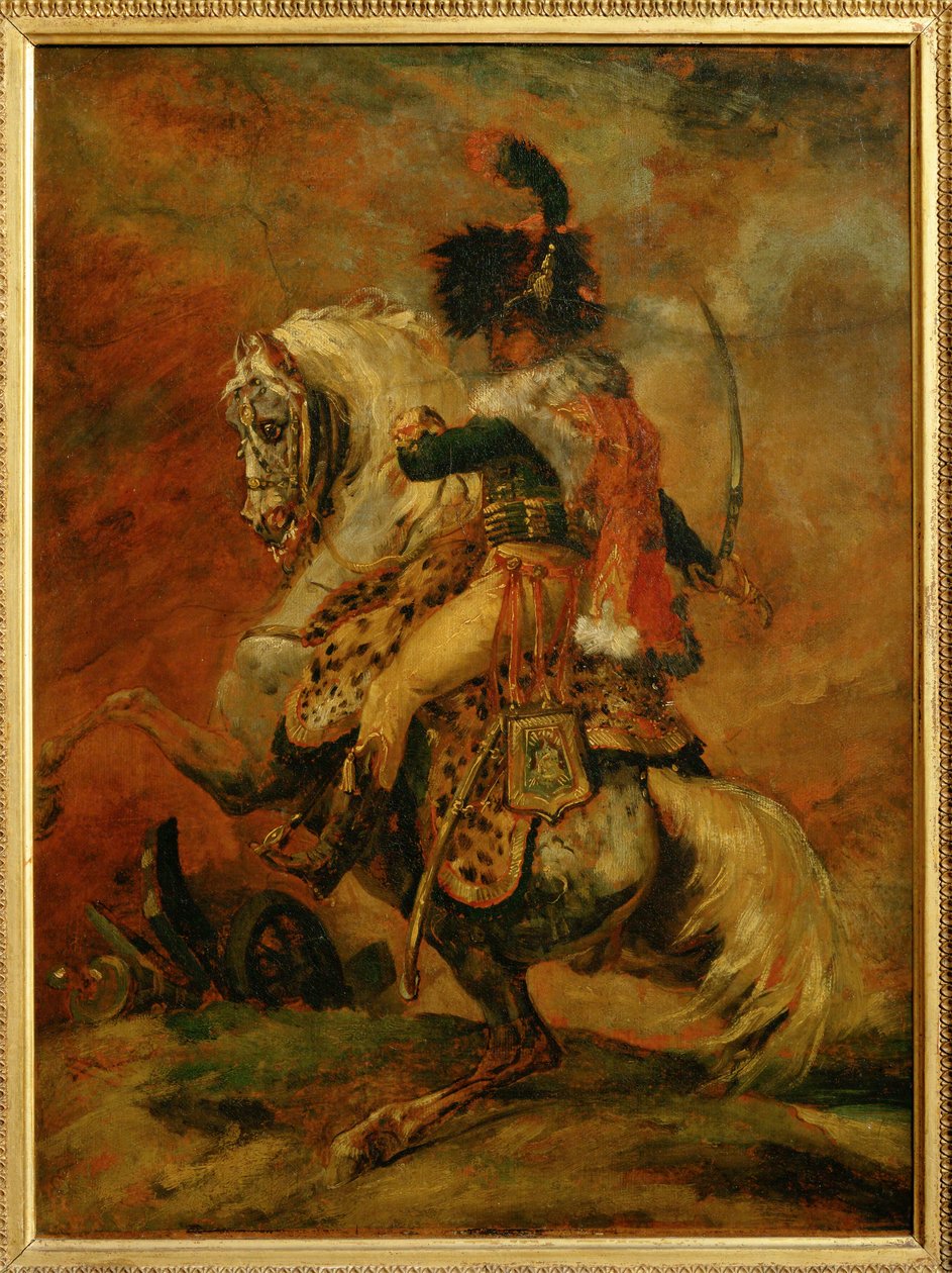 Offizier der Jäger zu Pferd der kaiserlichen Garde, angreifend. Salon 1812 von Theodore Gericault