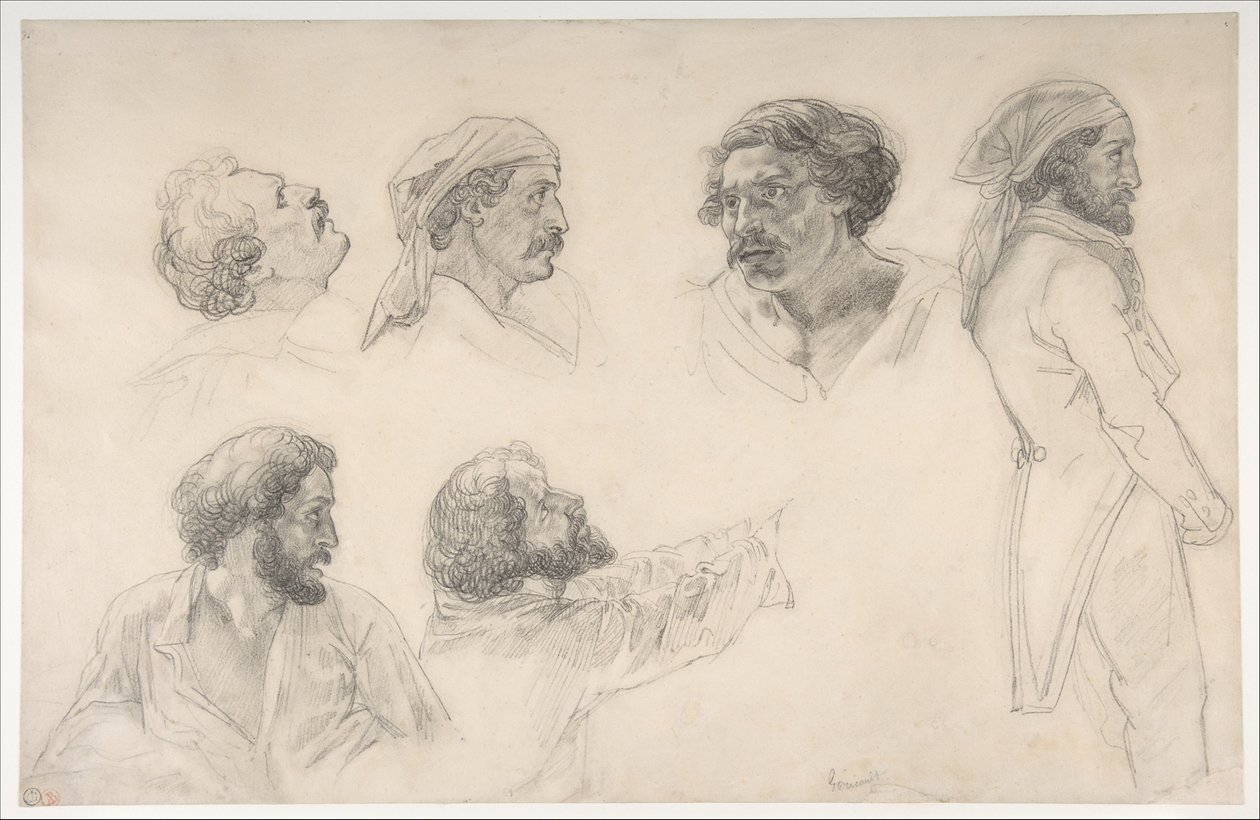Sechs Studien für Corréard und Savigny im "Floß der Medusa" von Theodore Gericault