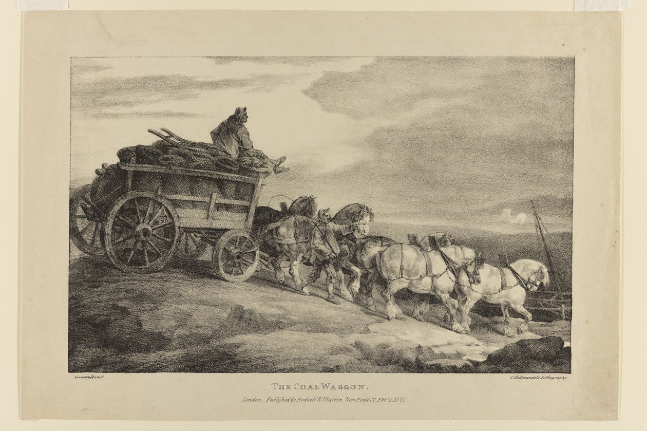 Der Kohlenwagen, aus Verschiedenen Motiven nach dem Leben auf Stein gezeichnet von Theodore Gericault