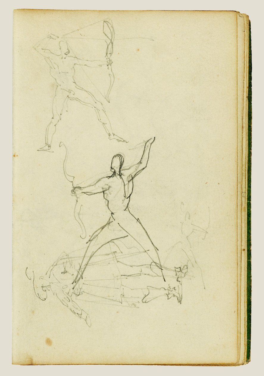Drei Studien eines nackten Mannes mit Bogen und Pfeil, stehender Kavalier von Theodore Gericault