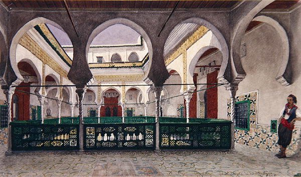 Ansicht eines Innenhofs eines Hauses in Algier, um 1830 von Theodore Leblanc