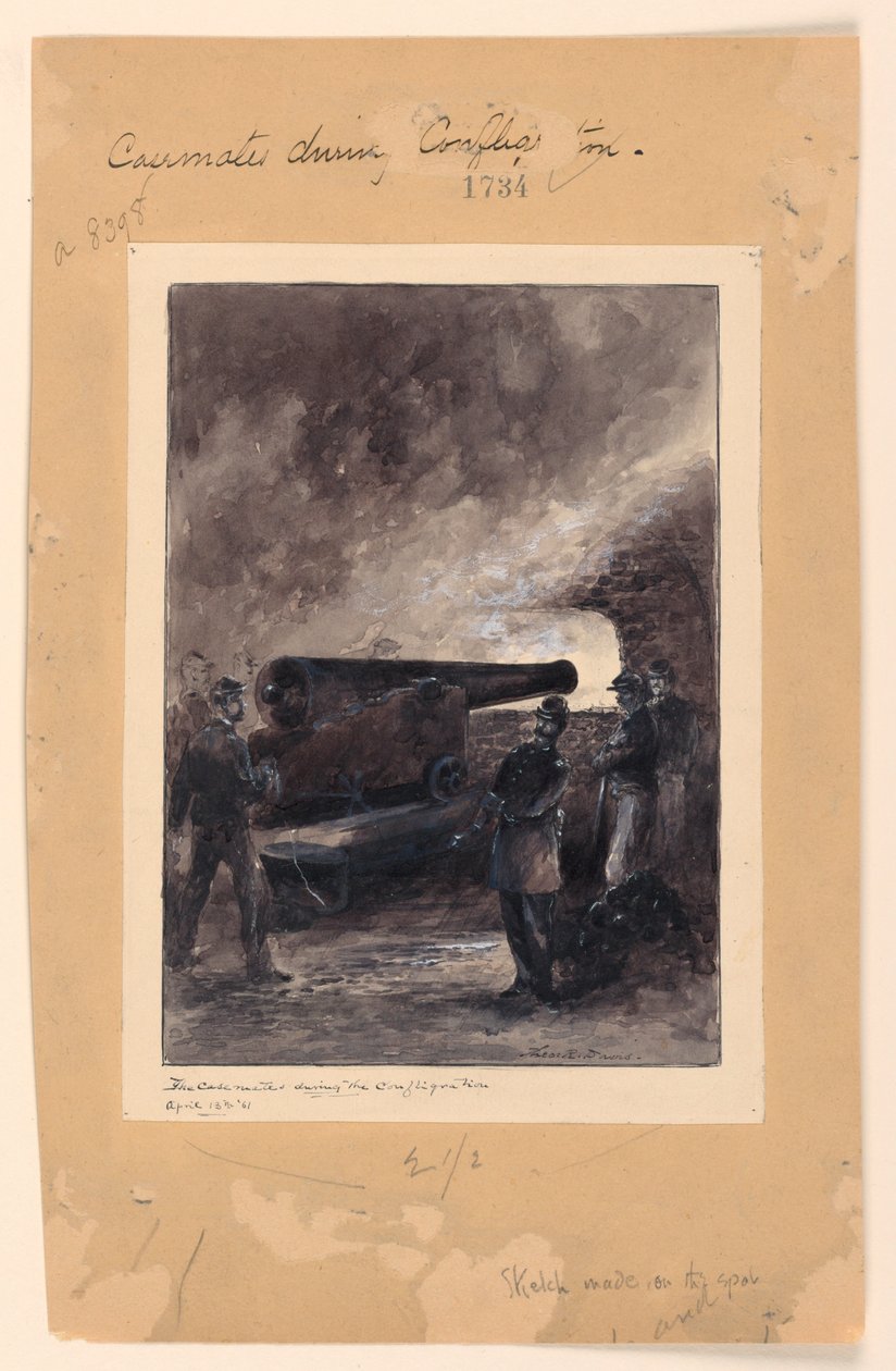 Eine Kasemattengeschütz während des Brandes von Theodore Russell Davis